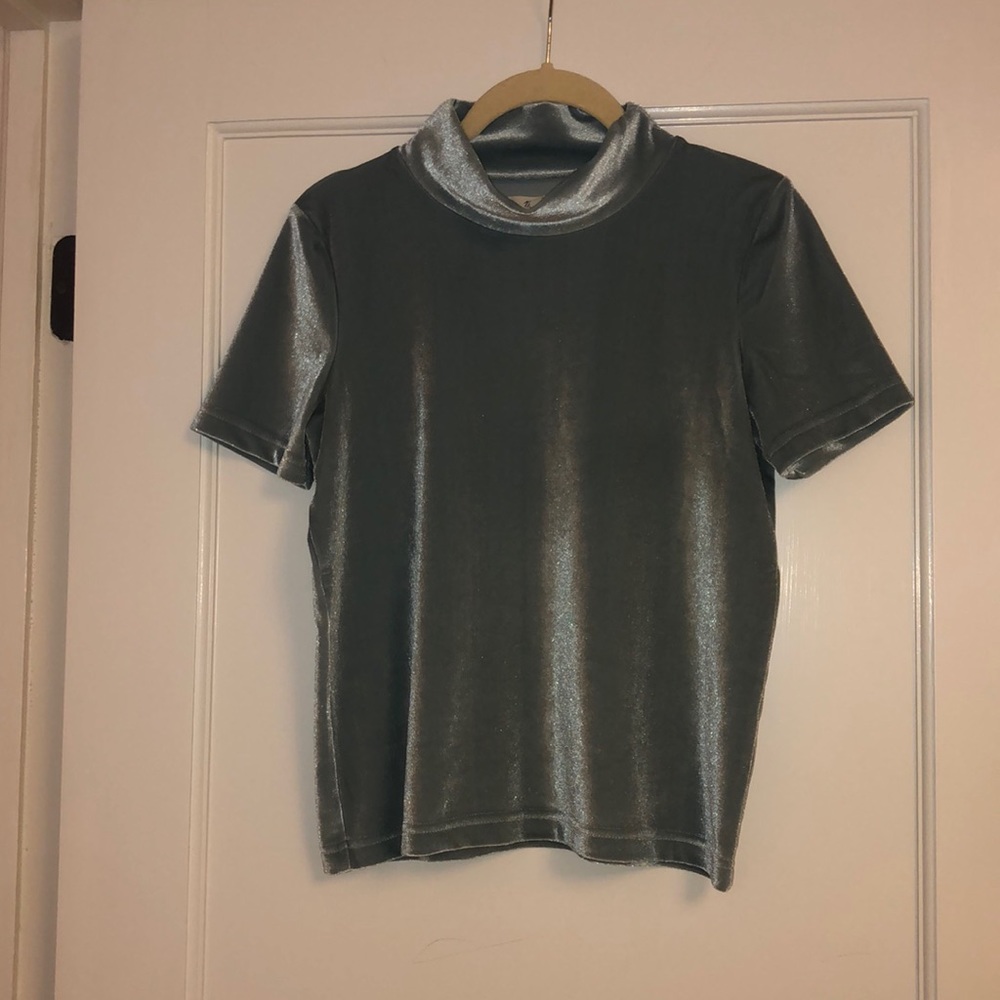 Madewell light blue velvet turtleneck tee xxs